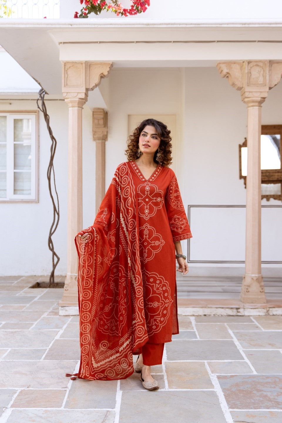Karen tangerine cotton suit set