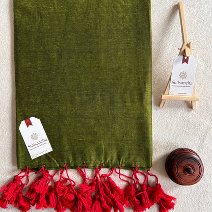 Dhiyona SS Sutisancha Mehndi & Red Border Handloom Saree