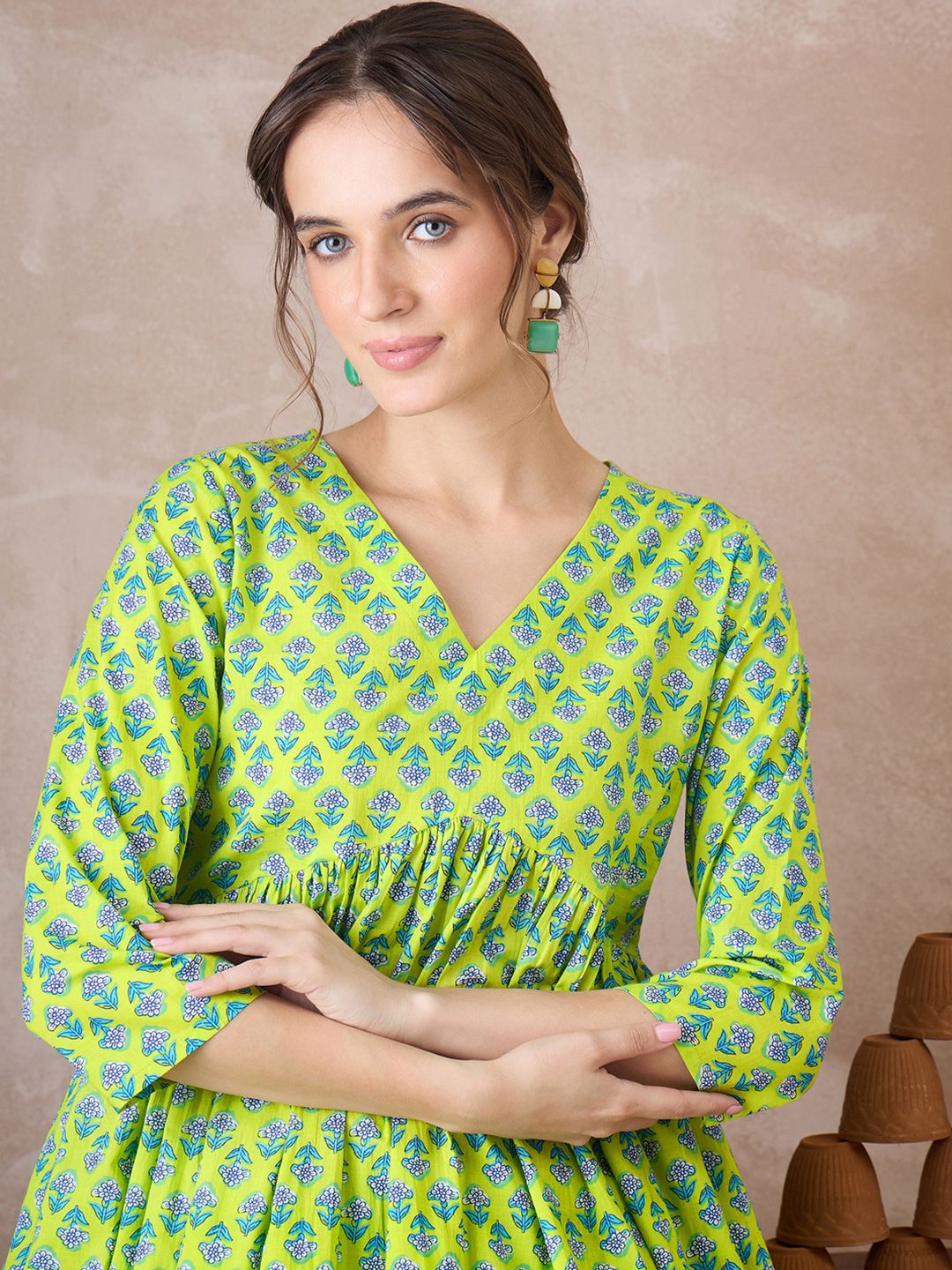 Dhiyona IE Women Ethnic Motifs Printed Regular Pure Cotton Kurta with Trousers