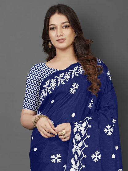 Women's Dola Silk Blue Printed Designer Saree With Blouse Piece