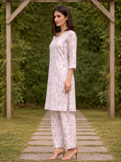 Bindiya Pearl Linen Printed Kurta Pant Set