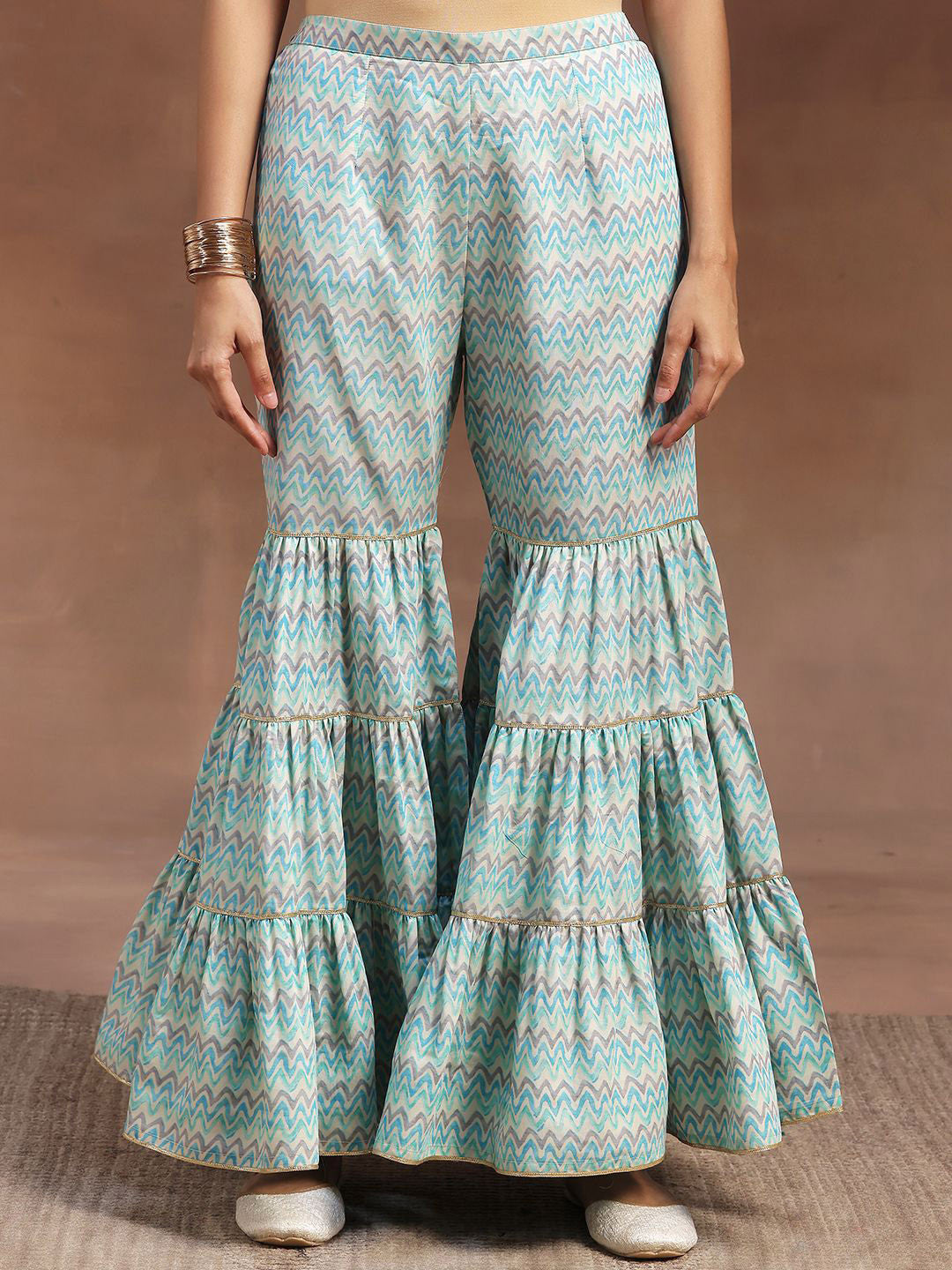 Geometric Printed Sequinned Straight Kurta With Sharara & Dupatta