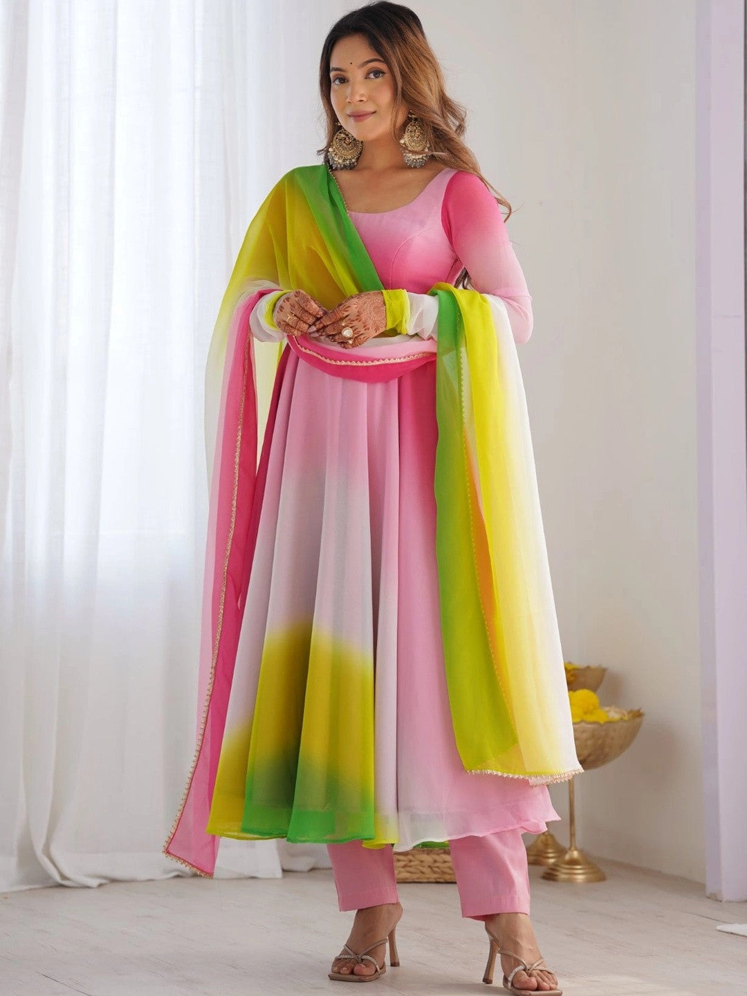Dhiyona SN Women Ombre Dyed Regular Kurta with Trousers & With Dupatta
