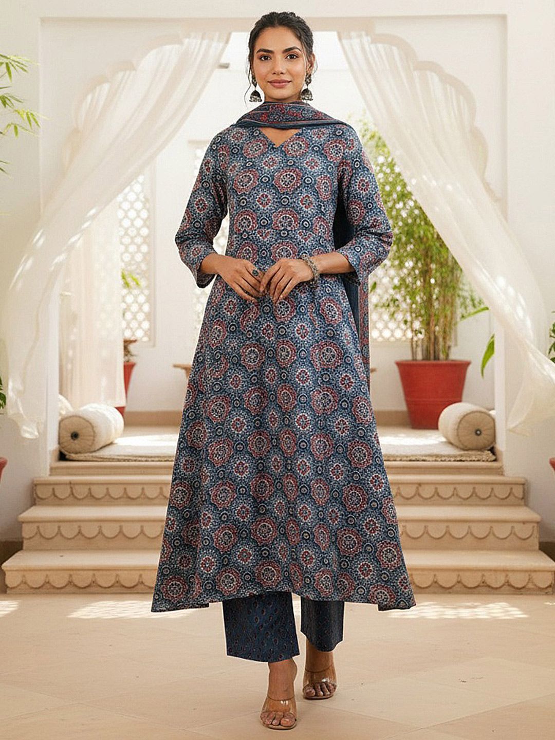Dhiyona KL Women Ethnic Motifs Printed Kurta with Palazzo & Dupatta