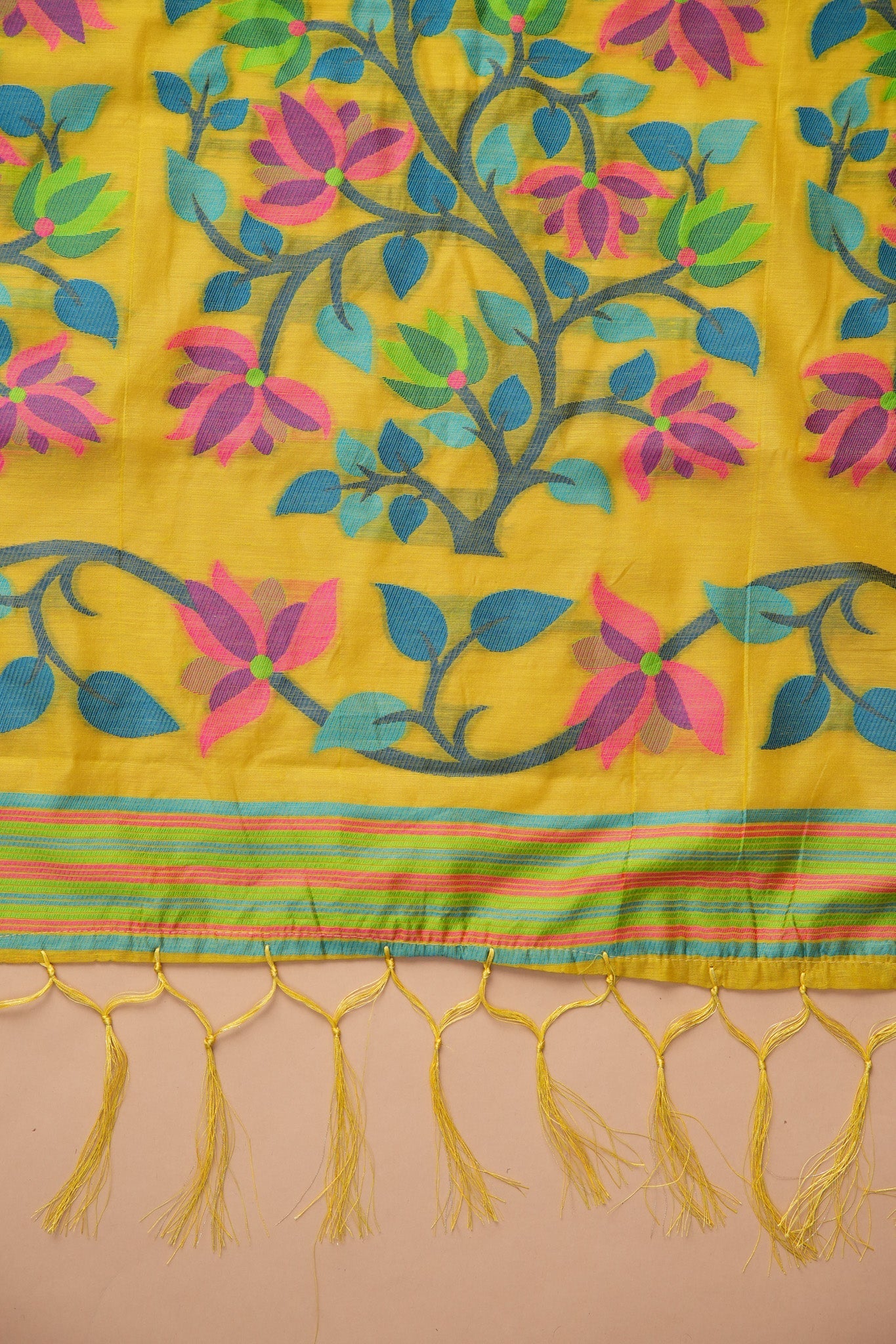 Dhiyona GR Women's Ghazal Classic Couture Olive Cotton Jamdani Saree