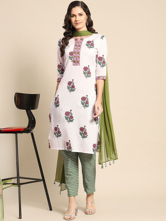 Women Floral Printed Regular Kurta with Trousers & With Dupatta