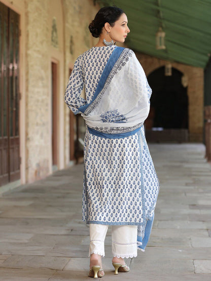 Dhiyona RR Women's Ethnic Motifs Printed Regular Pure Cotton Kurta with Trousers & Dupatta