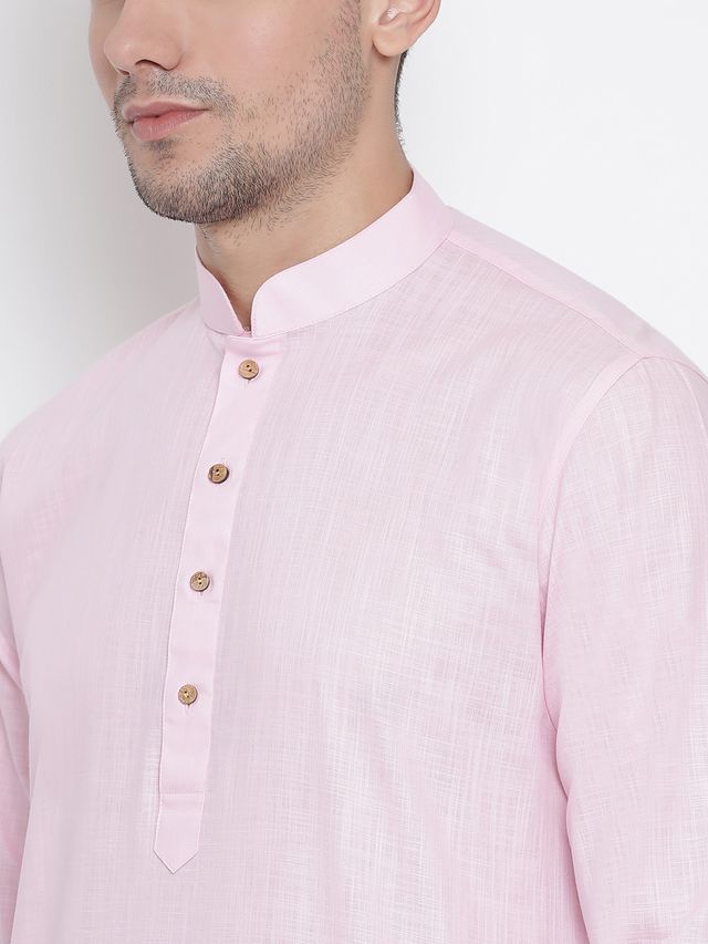 Men's Pink Cotton Linen Straight Kurta Pyjama Set