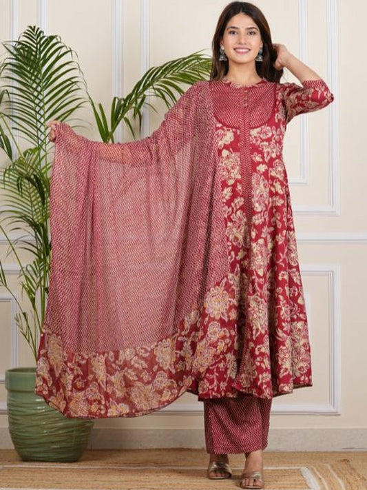 Dhiyona KL Women Floral Printed Regular Kurta with Trousers & With Dupatta