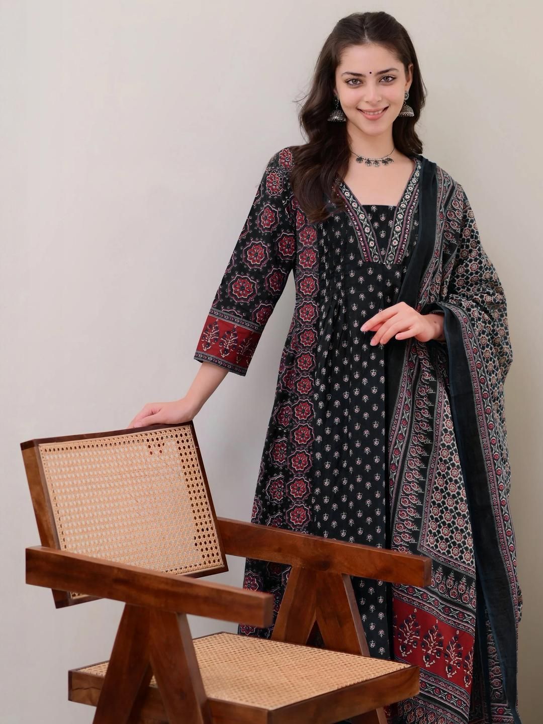 Dhiyona KL Women Printed Anarkali Kurta With Palazzos And Dupatta