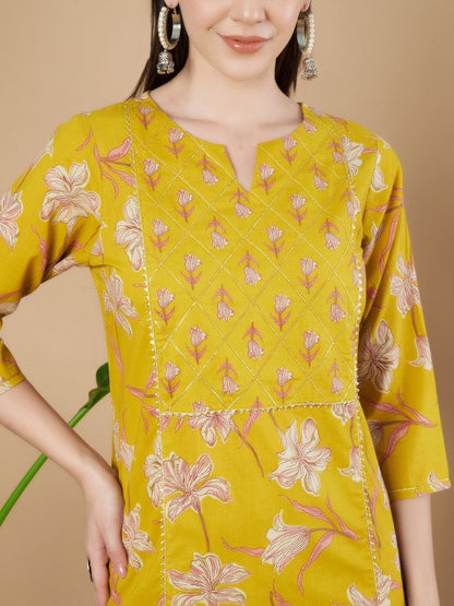Women Floral Printed Regular Pure Cotton Kurta with Palazzos