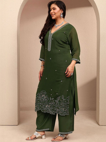 Dhiyona Women's Ethnic Motifs Embroidered Thread Work Kurta with Palazzos & Dupatta