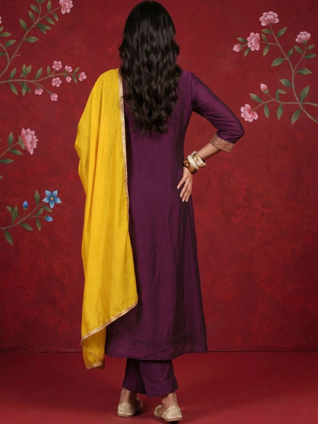 Women Ethnic Motifs Embroidered Regular Kurta with Trousers & With Dupatta
