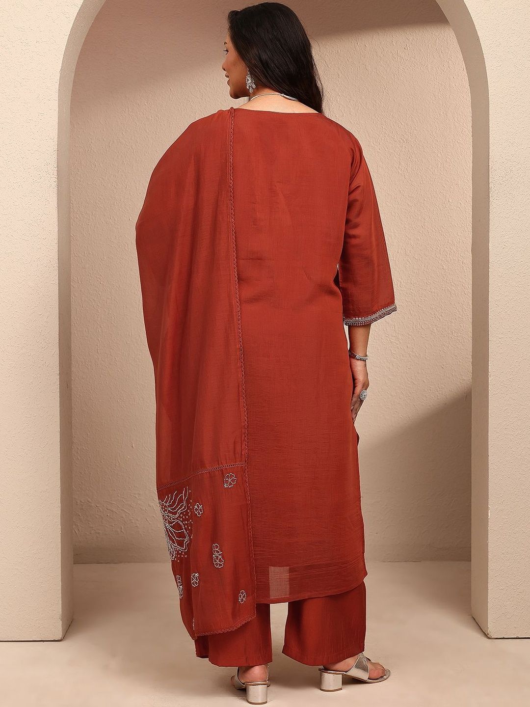 Dhiyona Women's Ethnic Motifs Embroidered Regular Thread Work Kurta with Trousers & With Dupatta