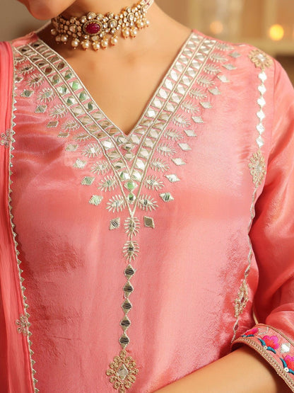 Dhiyona SC Ethnic Motifs Embroidered Thread Work Shimmer Tissue Kurti With Sharara Dupatta