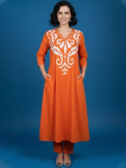 Printed V-Neck Kurta & Trousers