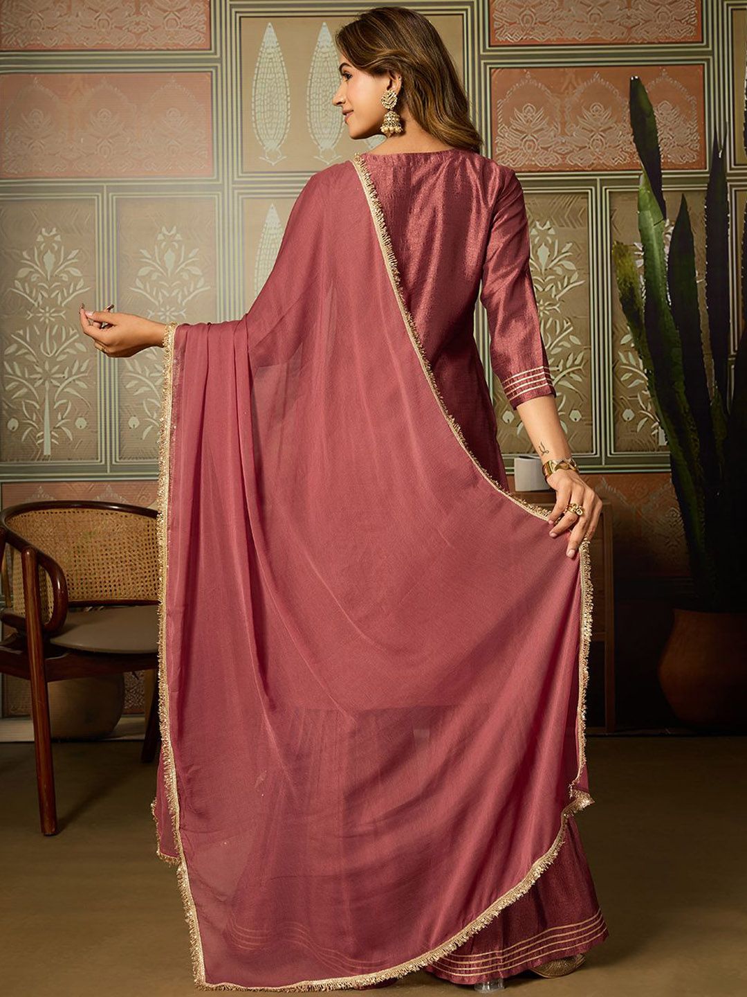 Dhiyona HOP Women Ethnic Motifs Embroidered Kurti with Sharara & Dupatta