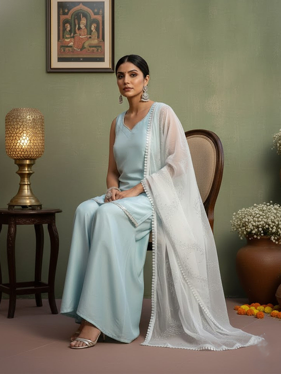 Dhiyona SN Silk Blend Solid Kurta with Sharara & Duppatta