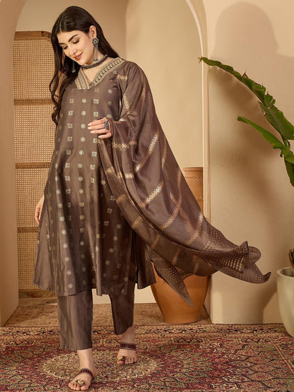 Women Brown Pure Silk Kurta Sets