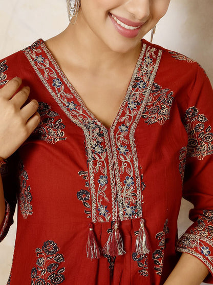 Dhiyona SN Women's Ethnic Motifs Printed Pure Cotton Anarkali Kurta with Palazzo & Dupatta