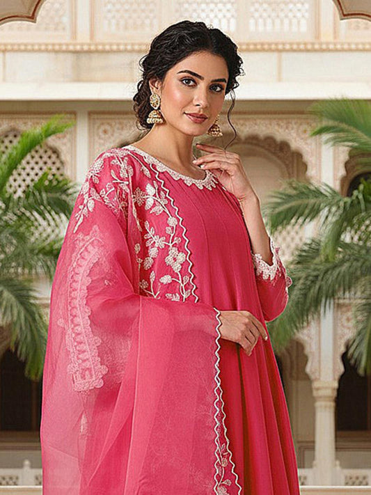 Dhiyona KL Women Embroidered Empire Thread Work Kurta with Palazzos & With Dupatta