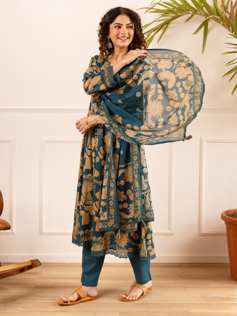 Karen sapphire cotton suit set