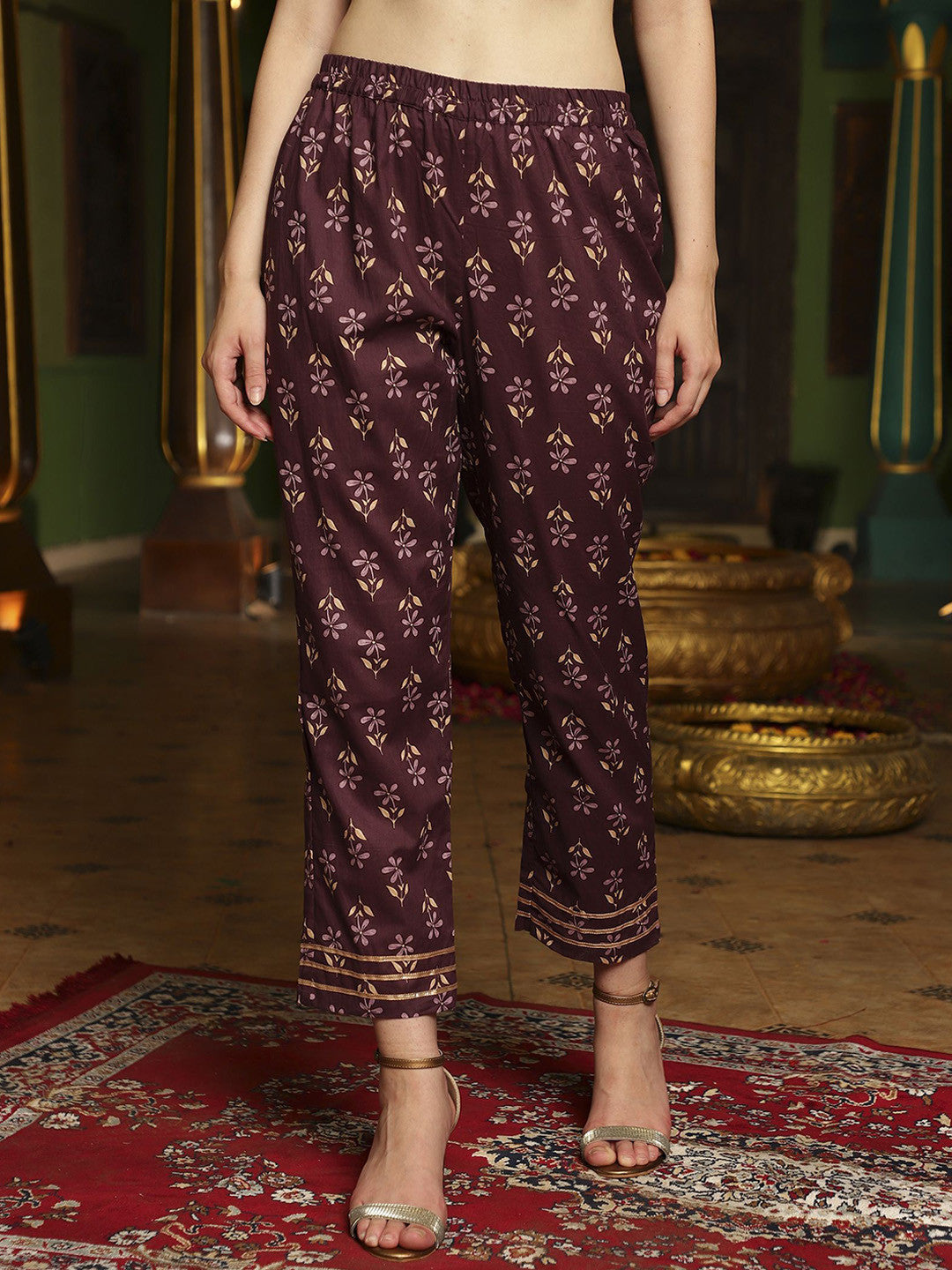 Floral Floral Printed Pure Cotton Anarkali Kurta With Trousers And Dupatta