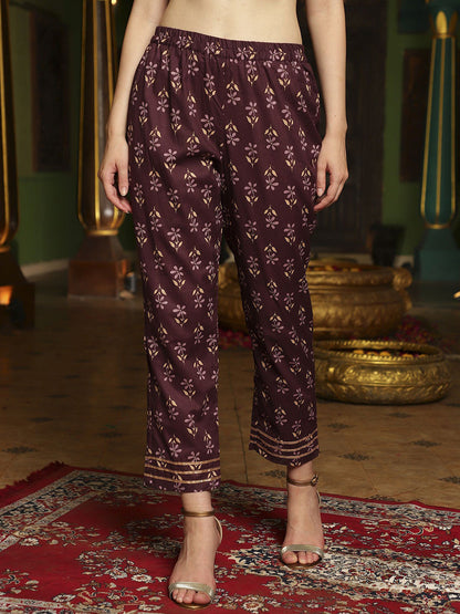 Floral Floral Printed Pure Cotton Anarkali Kurta With Trousers And Dupatta
