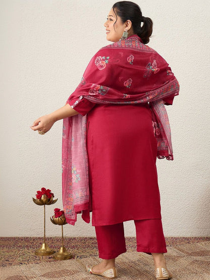 Dhiyona Women's Ethnic Motifs Regular Thread Work Kurta with Trousers & With Dupatta