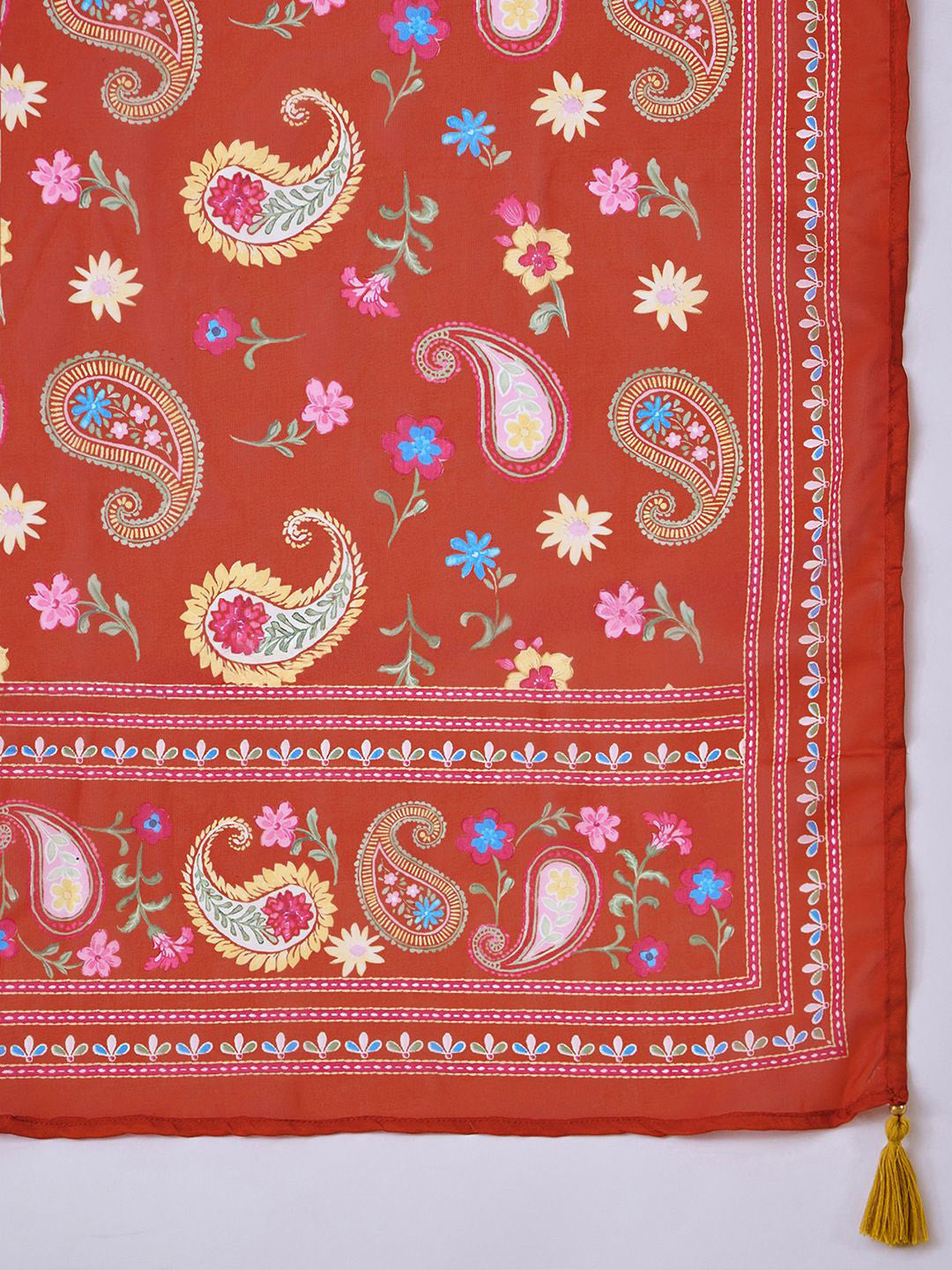 Floral Yoke Design Panelled Thread Work Anarkali Kurta With Trouser & Dupatta