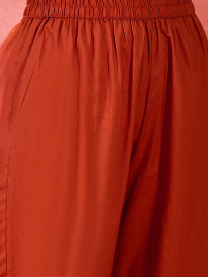 Pure Cotton V-Neck Kurta & Trousers