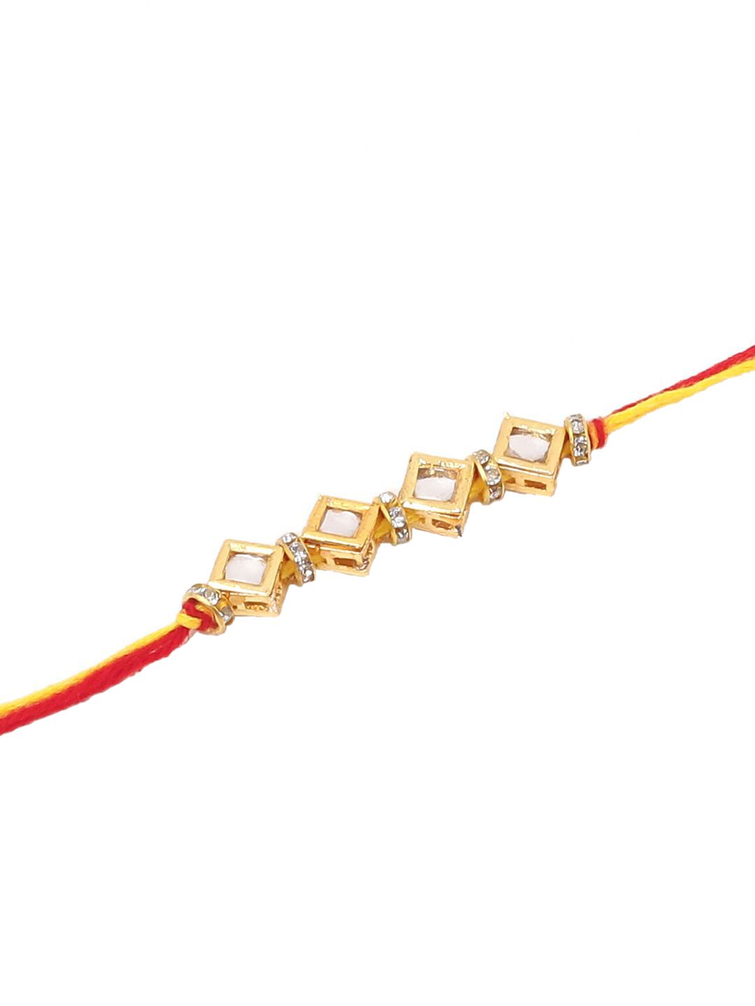 Dhiyona Kundan Studded Bhaiya Bhabhi Rakhis With Roli Chawal Chandan & Mishri
