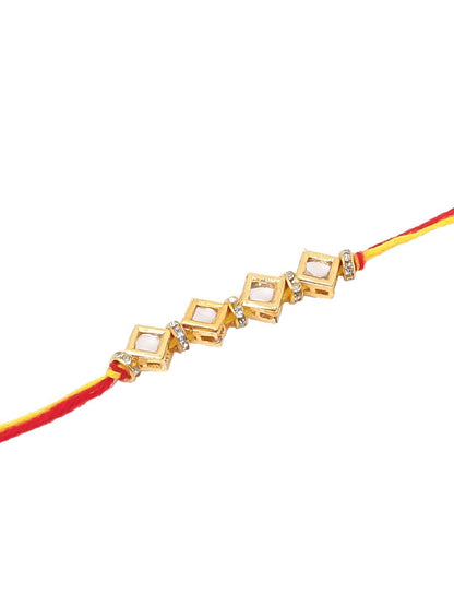 Dhiyona Kundan Studded Bhaiya Bhabhi Rakhis With Roli Chawal Chandan & Mishri