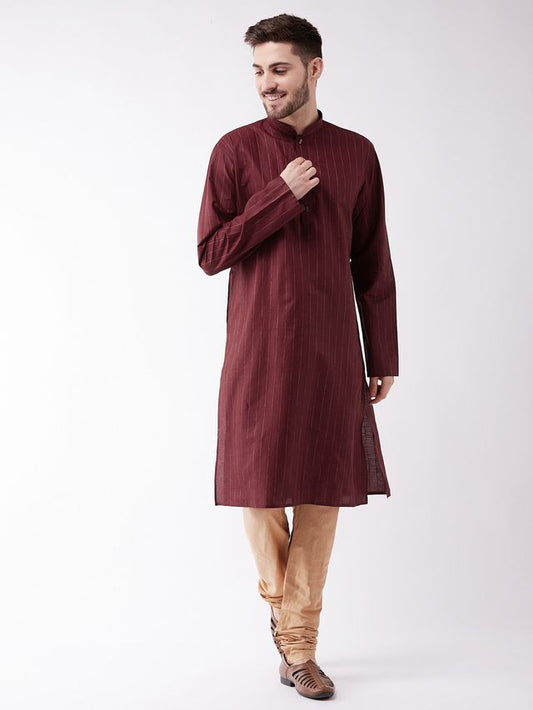 Men's Maroon Cotton Blend Straight Kurta Pyjama Set