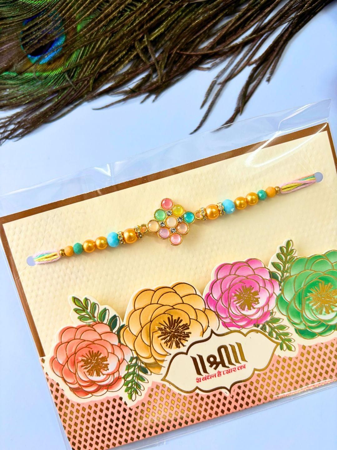 Dhiyona Set of 2 Meenakari Kundan Traditional Handmade Rakhi