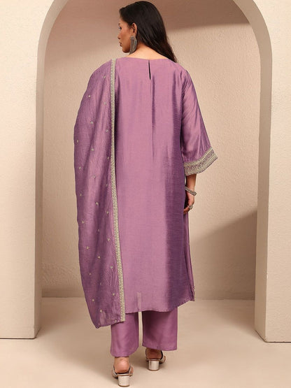 Dhiyona Women's Ethnic Motifs Embroidered Regular Thread Work Kurta with Palazzos & With Dupatta