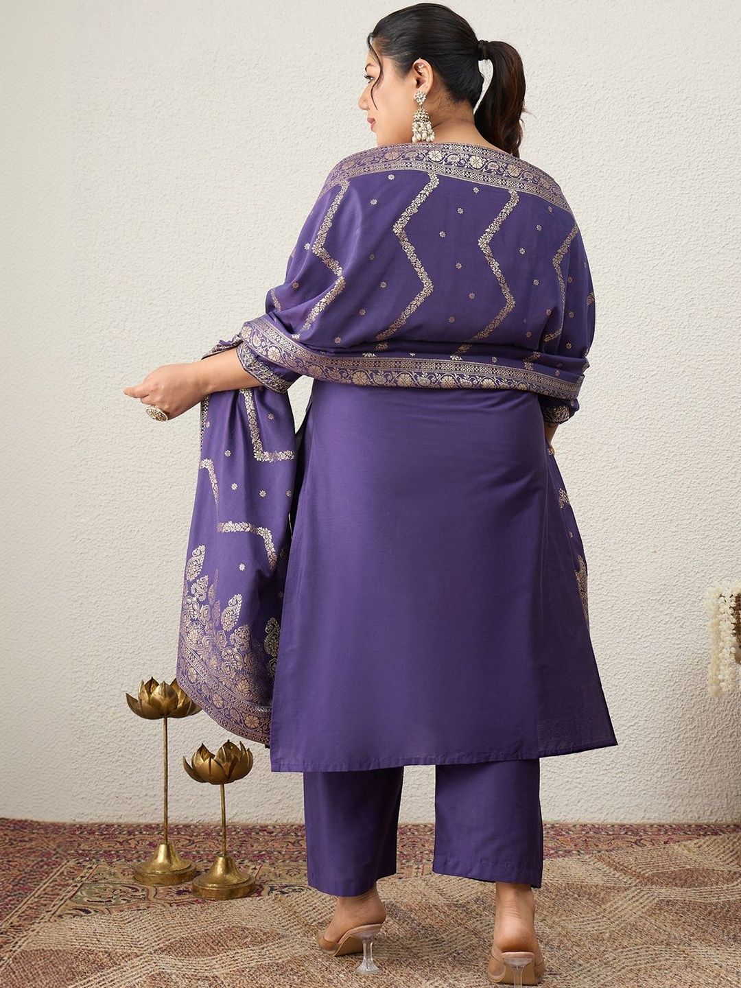 Dhiyona Women's Ethnic Motifs Embroidered Regular Kurta with Trousers & With Dupatta