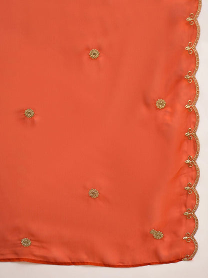 Orange Santoon Zari Sequence GotaPatti Embroidered Kurta With Palazzo Set
