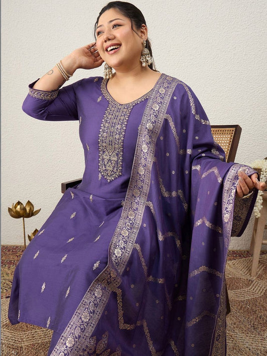 Dhiyona Women's Ethnic Motifs Embroidered Regular Kurta with Trousers & With Dupatta