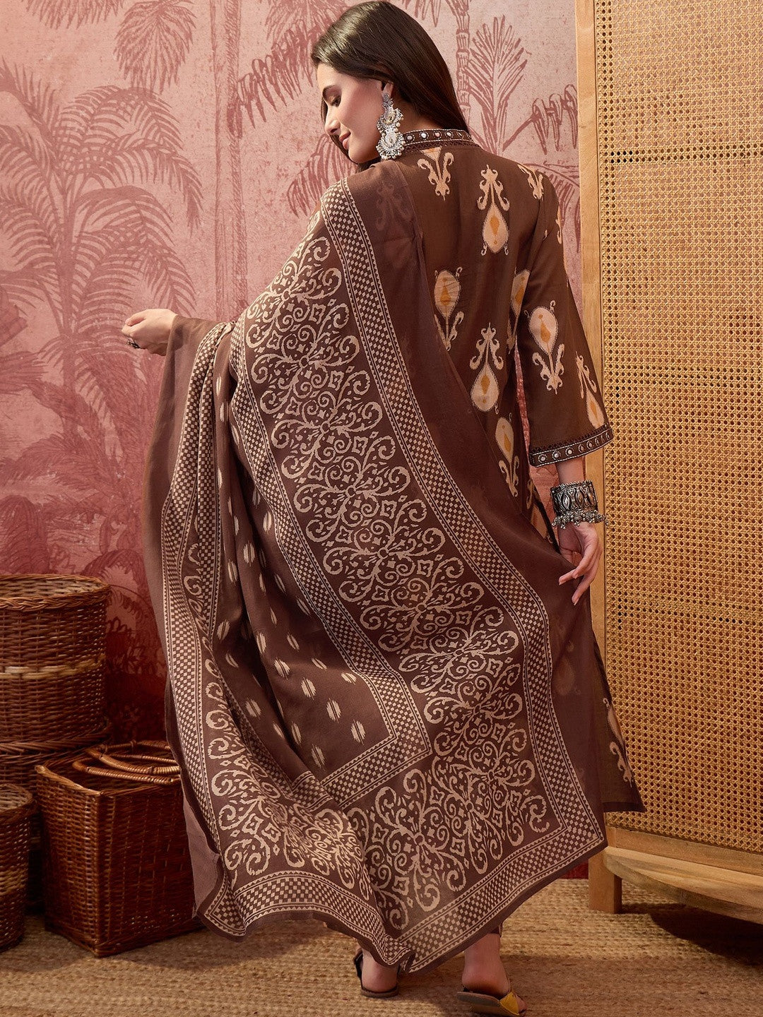 Women Ethnic Motifs Printed Regular Mirror Work Pure Cotton Kurta with Pyjamas & With Dupatta