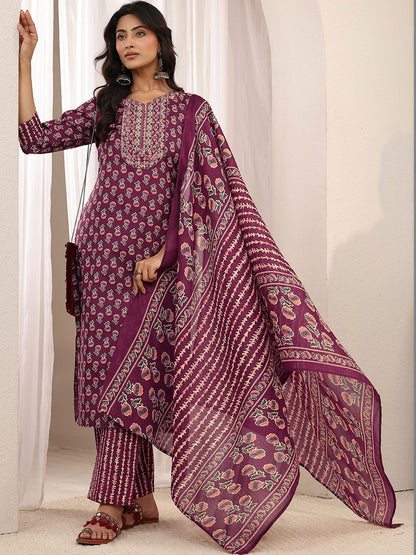 Women Floral Printed Regular Kurta with Trousers & With Dupatta