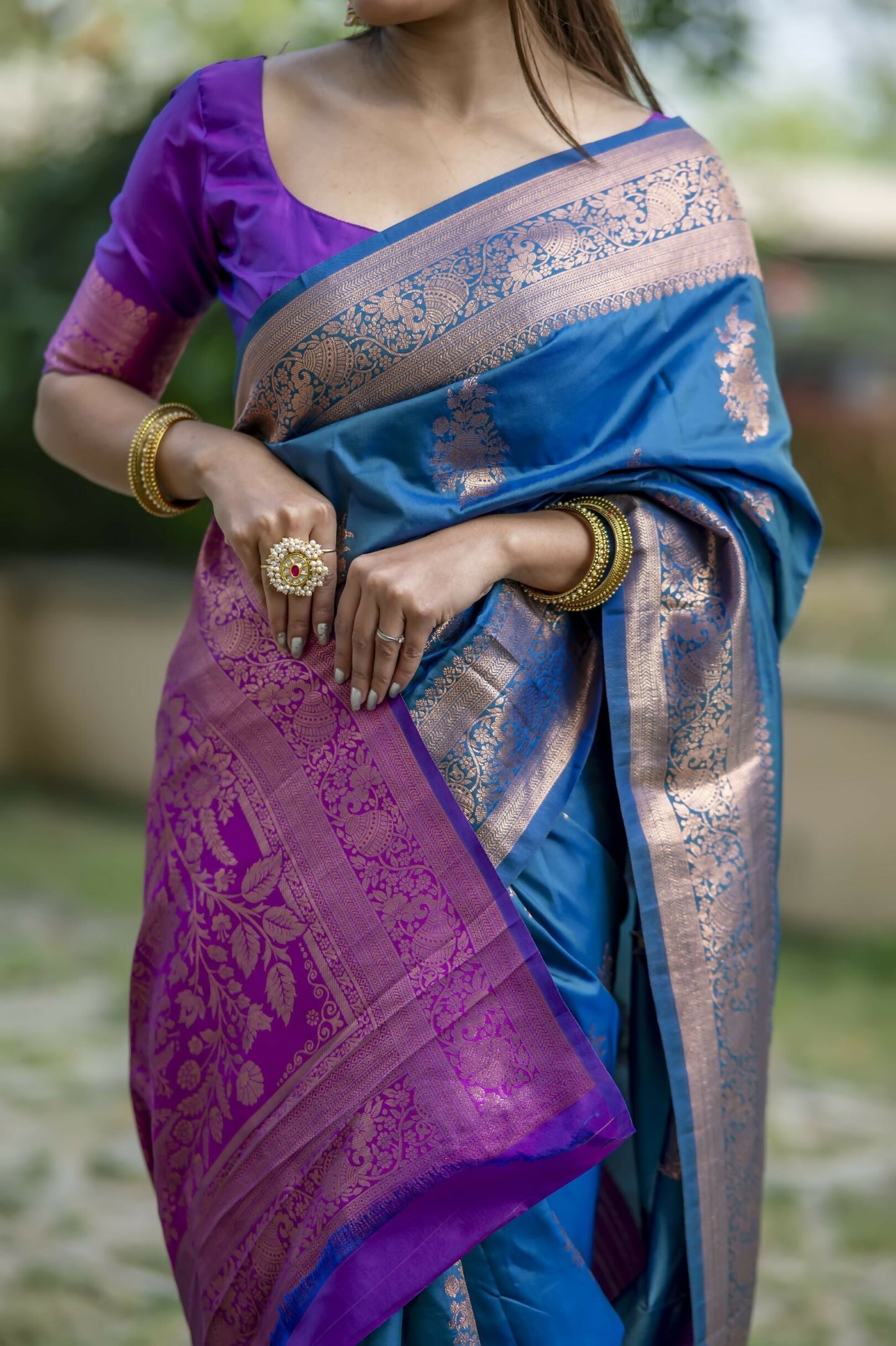 Women Krishna Blue Saree With Unstiched Blouse