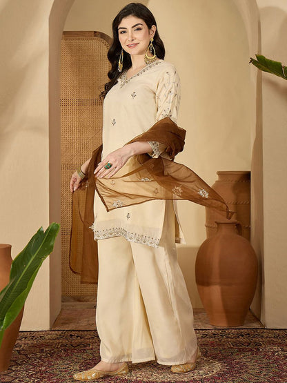Dhiyona SN Women Ethnic Motifs Embroidered Kurta With Palazzos & Dupatta