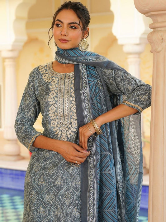 Dhiyona KL Ethnic Motifs Embroidered Mirror Work Kurta with Trousers & Dupatta