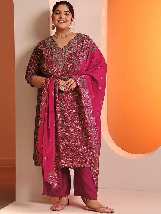 Dhiyona Women's Plus Size Ethnic Motifs Printed Kurta with Trousers & Dupatta