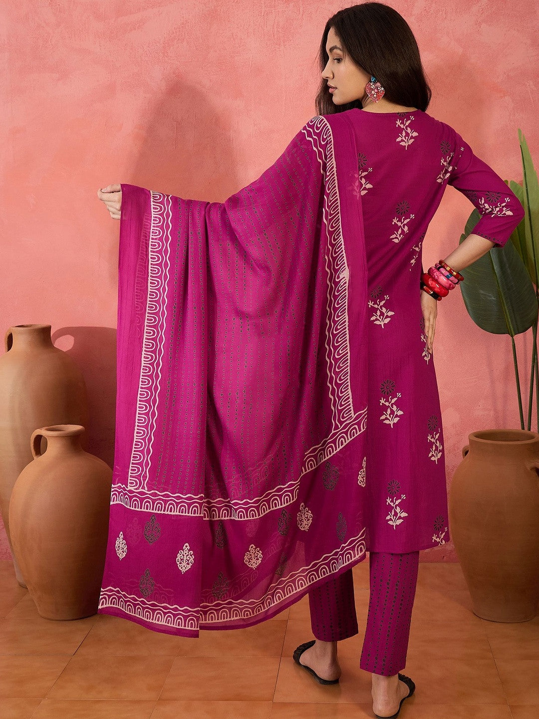 Printed Pure Cotton Round Neck Kurta & Trousers Kurta Set