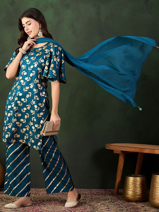 Dhiyona SN Embroidered Kurta & Palazzo With Dupatta