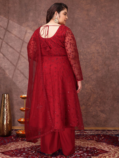 Dhiyona IN Women Floral Embroidered Thread Work Kurta with Palazzos & Dupatta