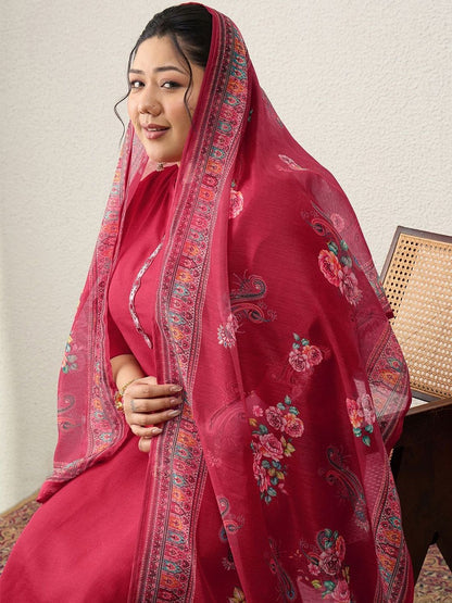 Dhiyona Women's Ethnic Motifs Regular Thread Work Kurta with Trousers & With Dupatta