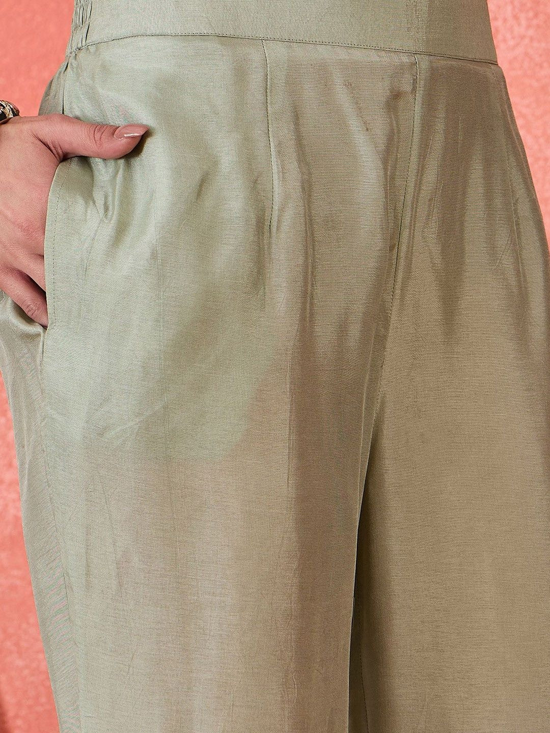 Woven Design Round Neck Straight Kurta With Trousers And Dupatta